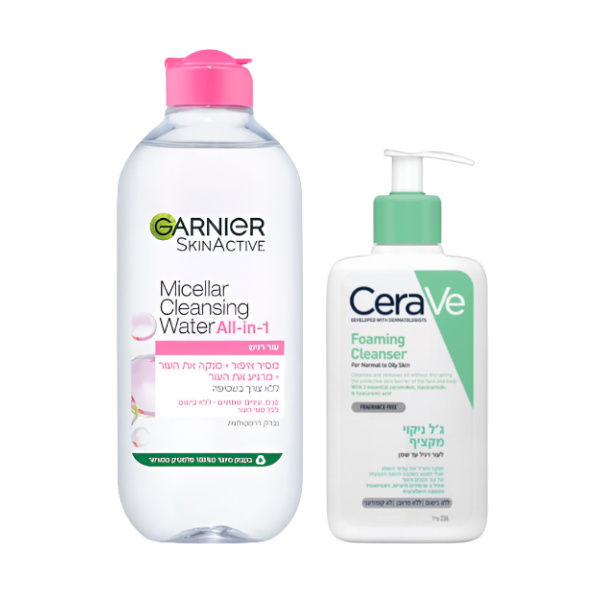 מארז להסרת איפור וניקוי יסודי של עור הפנים | Garnier + CeraVe