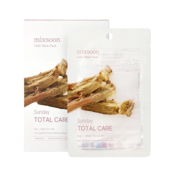 מארז מסכות 'Sunday Total Care' מועשרות בג'ינסנג אדום להרגעה והענקת לחות 10 יח' - mixsoon