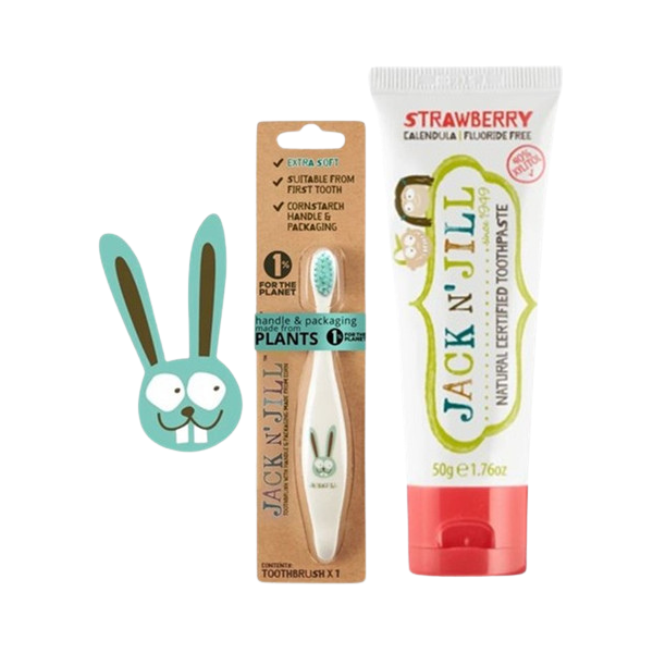 מארז משחת שיניים טבעית לתינוקות בטעם תות + מברשת שיניים בעיצוב ארנב | Jack And Jill