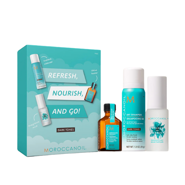 מארז מוצרים מוקטנים לרענון שיער כהה מרוקן אויל