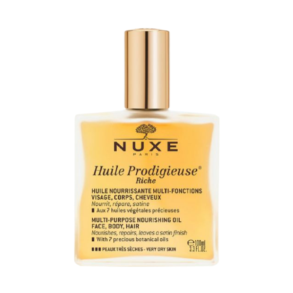 שמן רב שימושי עשיר ומזין לעור יבש 'huile prodigieuse riche' לעור הפנים, הגוף ולשיער 100 מ"ל - Nuxe