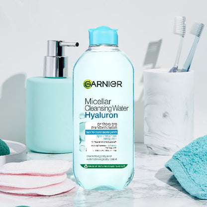 מים מיסלריים עם חומצה היאלורונית להסרת איפור וניקוי עמוק | 400 מ"ל | Garnier