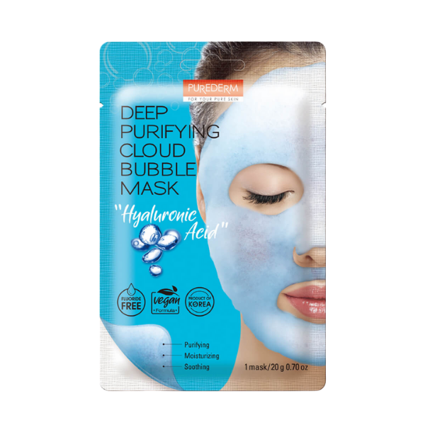מסכת בועות חומצה היאלורונית לחידוש והצערת עור הפנים | 25 גרם | Purederm