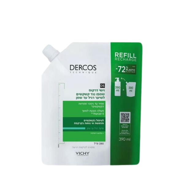 אריזת מילוי דרקוס שמפו לשיער רגיל עד שמן המעניק טיפול יסודי נגד קשקשים 390 מ"ל - וישי