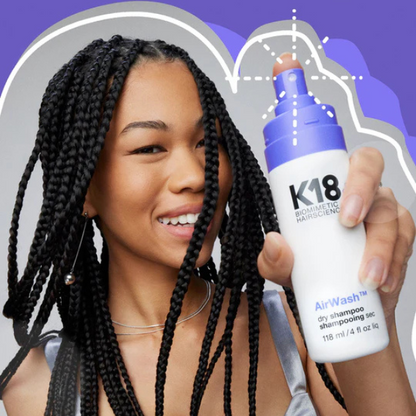 שמפו יבש 'Air Wash' שאינו משאיר שאריות לבנות בשיער 118 מ"ל | K18