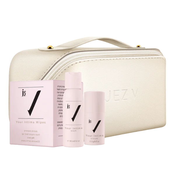 ערכת אינטימה מוקטנת לנסיעות + תיק רחצה בצבע בז' | JEZ V