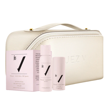 ערכת אינטימה מוקטנת לנסיעות + תיק רחצה בצבע בז' | JEZ V