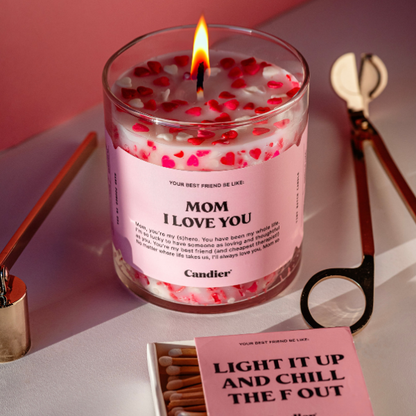 נר סויה 'Mom I Love You' בעיצוב לבבות 255 גרם - Candier