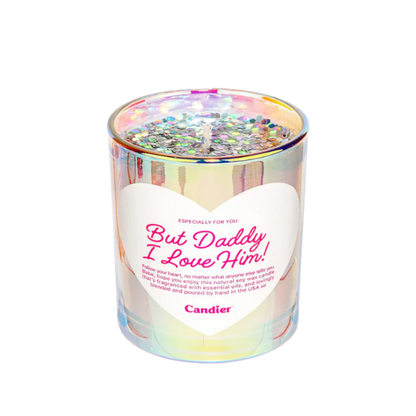 נר סויה 'But Daddy I Love Him!' בעיצוב נצנצים כסופים 255 גרם - Candier