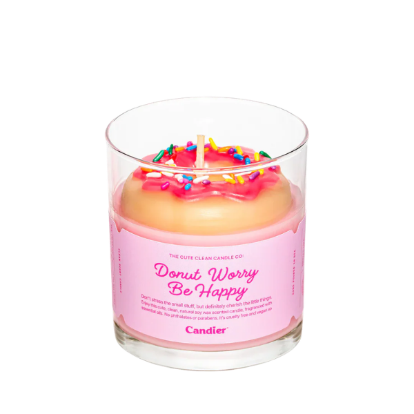 נר סויה 'Donut Worry Be Happy' בעיצוב דונאט 255 גרם - Candier