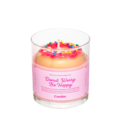 נר סויה 'Donut Worry Be Happy' בעיצוב דונאט 255 גרם - Candier