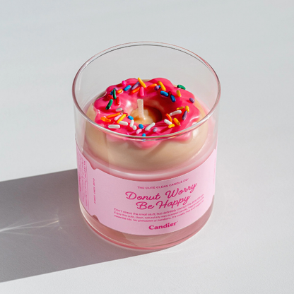 נר סויה 'Donut Worry Be Happy' בעיצוב דונאט 255 גרם - Candier